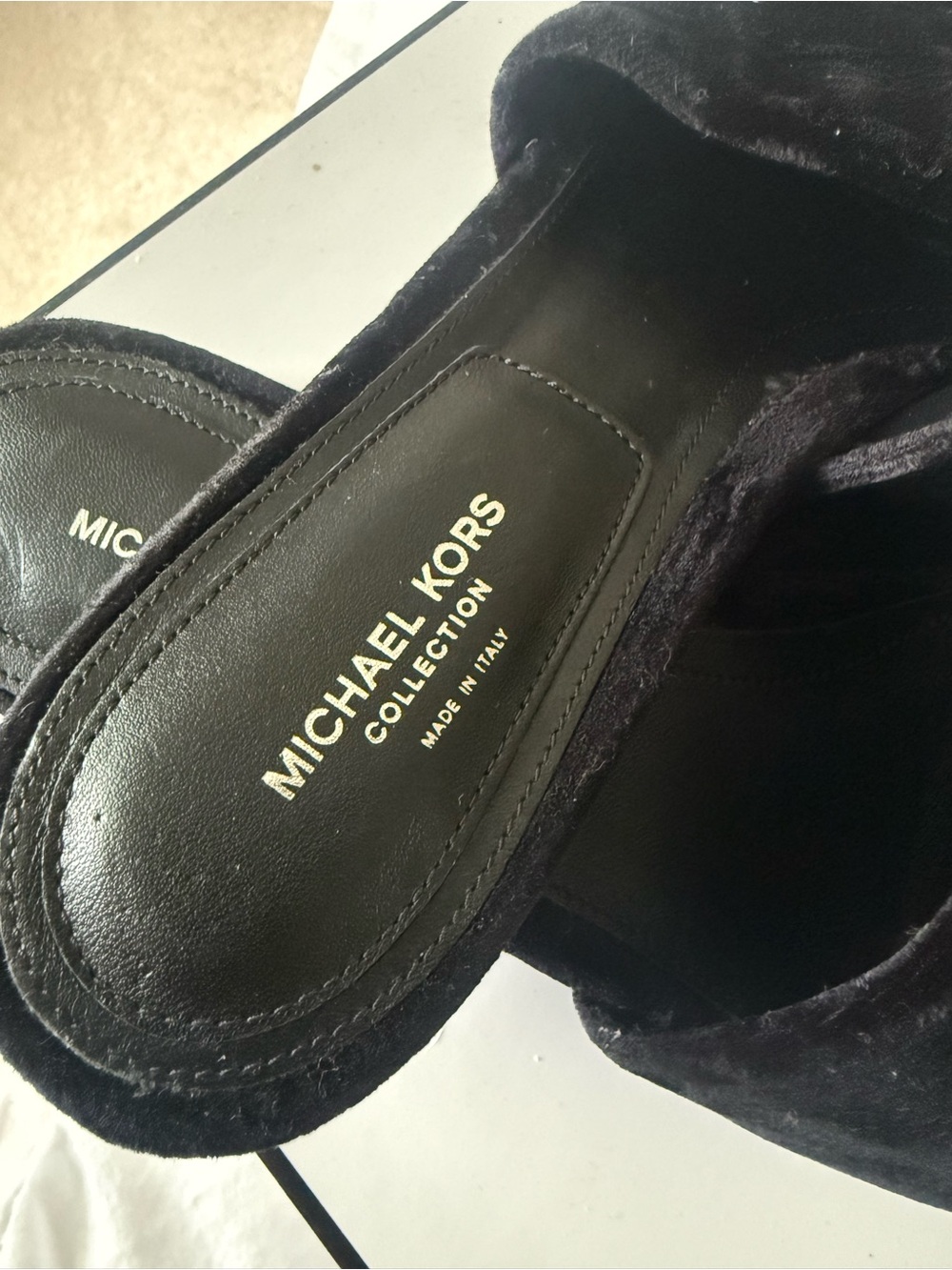 Michael Kors Black Velvet Slip-On Mules